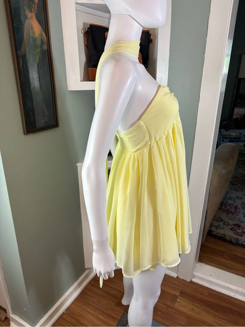 NWT New Peppermayo Saturn Yellow Strapless Chiffon Mini Babydoll Dress Sz 6 - Picture 9 of 16